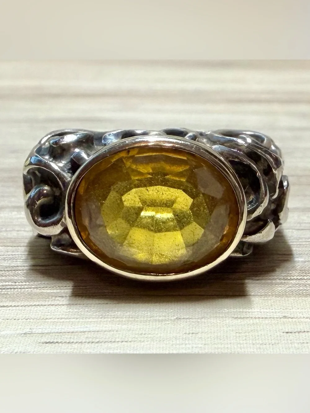 Dian Malouf Sterling Silver & 14K Gold Abstract Swirl Citrine Ring, Size 8